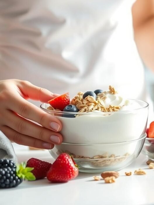 Eine Person bereitet ein gesundes Frühstück zum Abnehmen mit frischen Zutaten zu