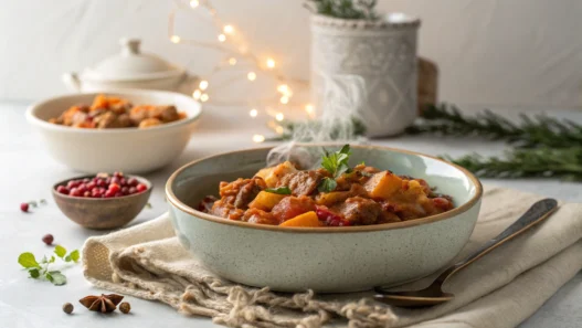 Warmes Abendessen im Winter
