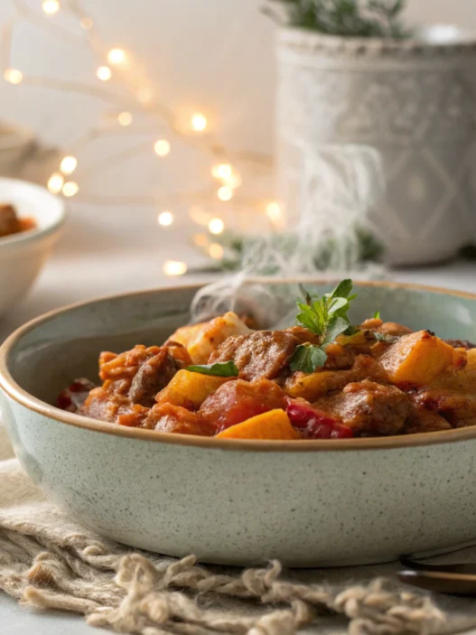 Warmes Abendessen im Winter